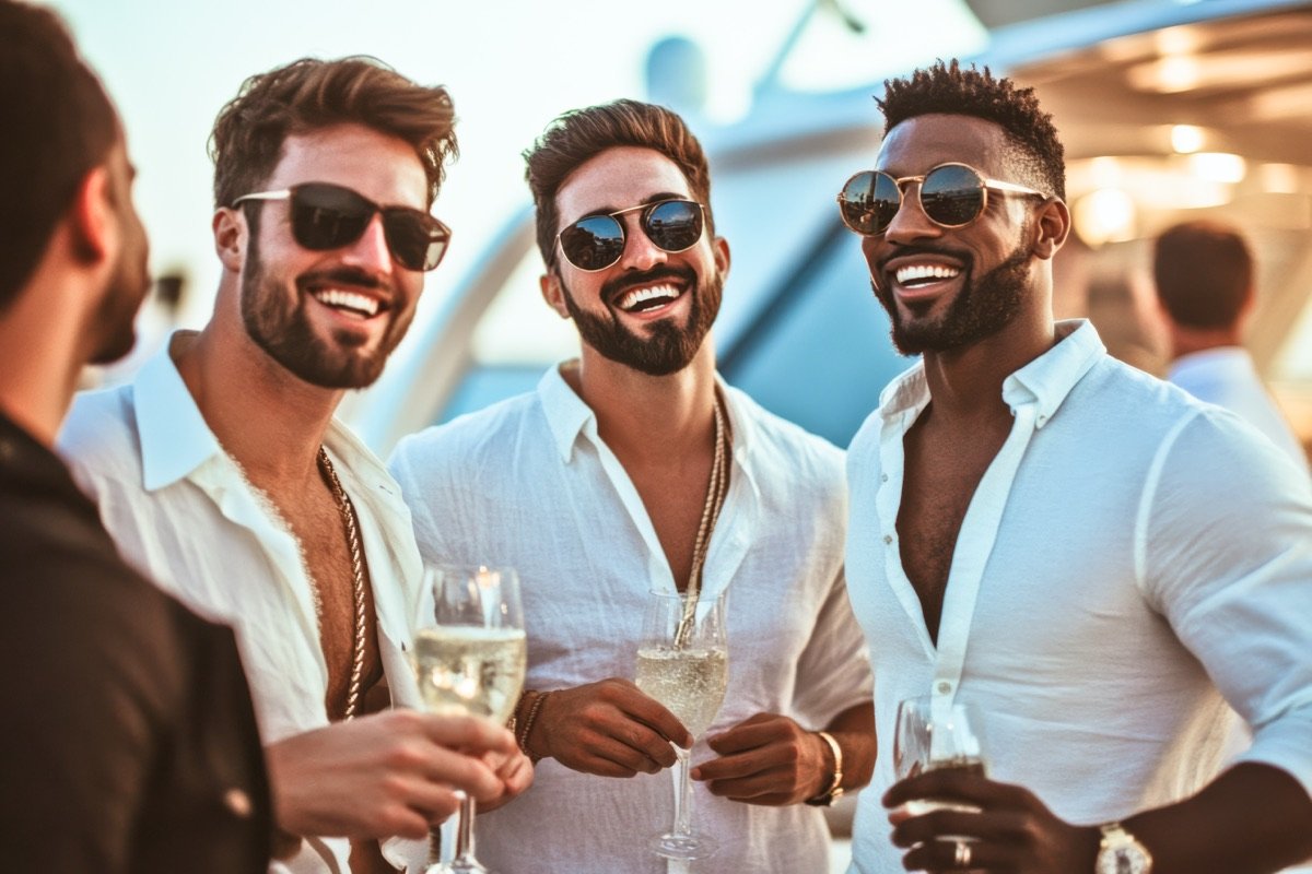 Three men celebrating a bachelor party in Havana