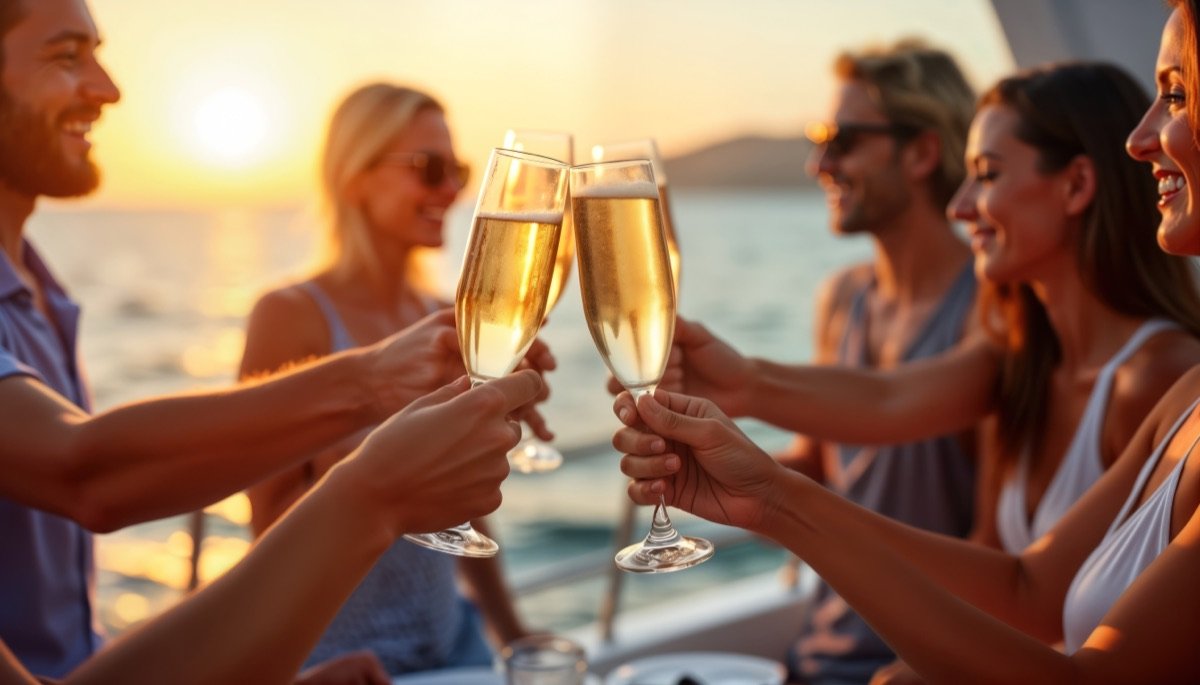 Sunset toast with champagne in Cuba